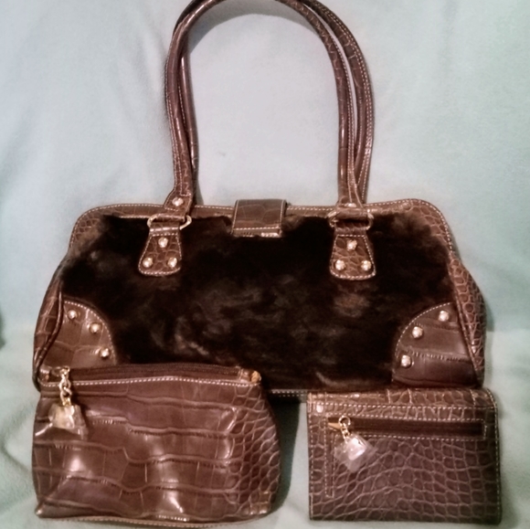 Kathy Van Zeeland Brown Faux Fur Handbag - Picture 4 of 4